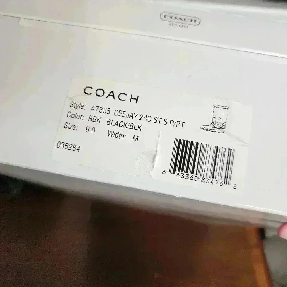 Coach Ceejay Black Patent Leather Wedge Boots Size 9 W/ Original Box Logo Stitch - Picture 8 of 8